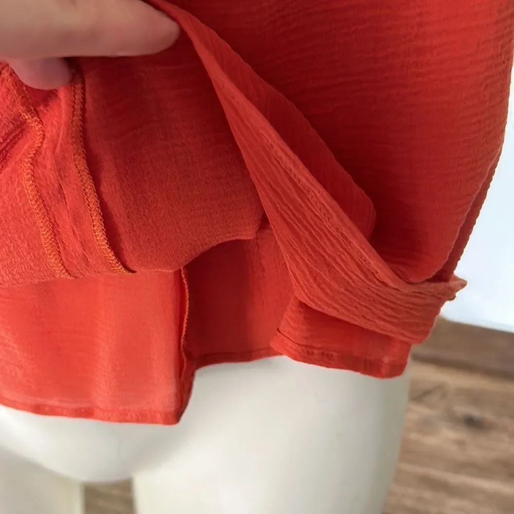 Etro orange v neck ruffle front side zip sleeveless top - Picture 5 of 11